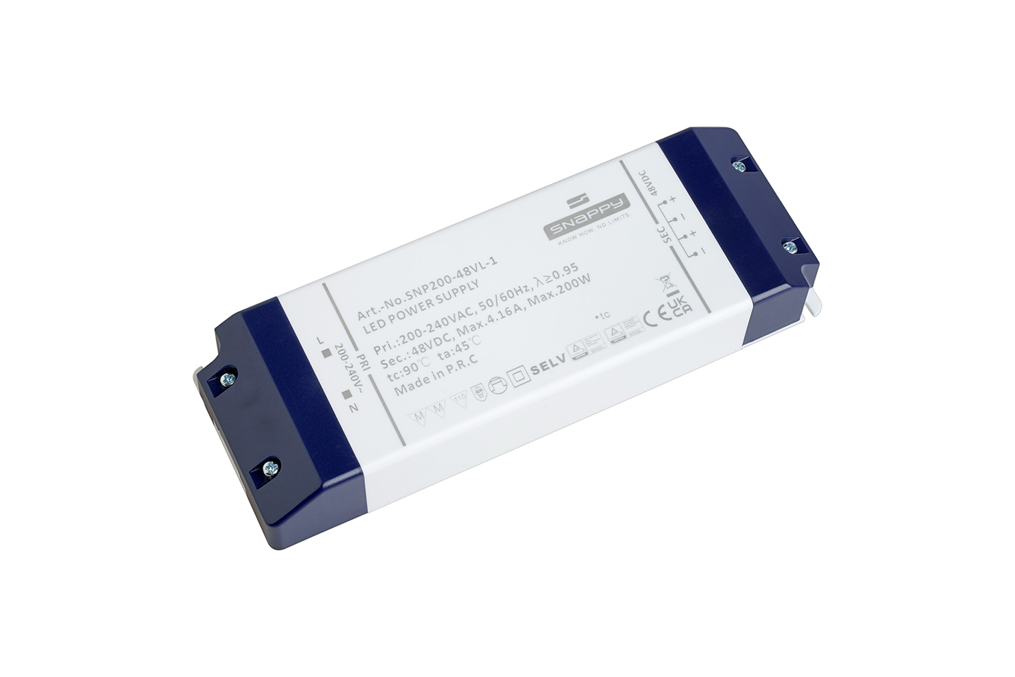 SNP200-48VL-1  SNP, 200W Constant Voltage Non-Dimmable LED Driver 48VDC 4.16A IP20.
